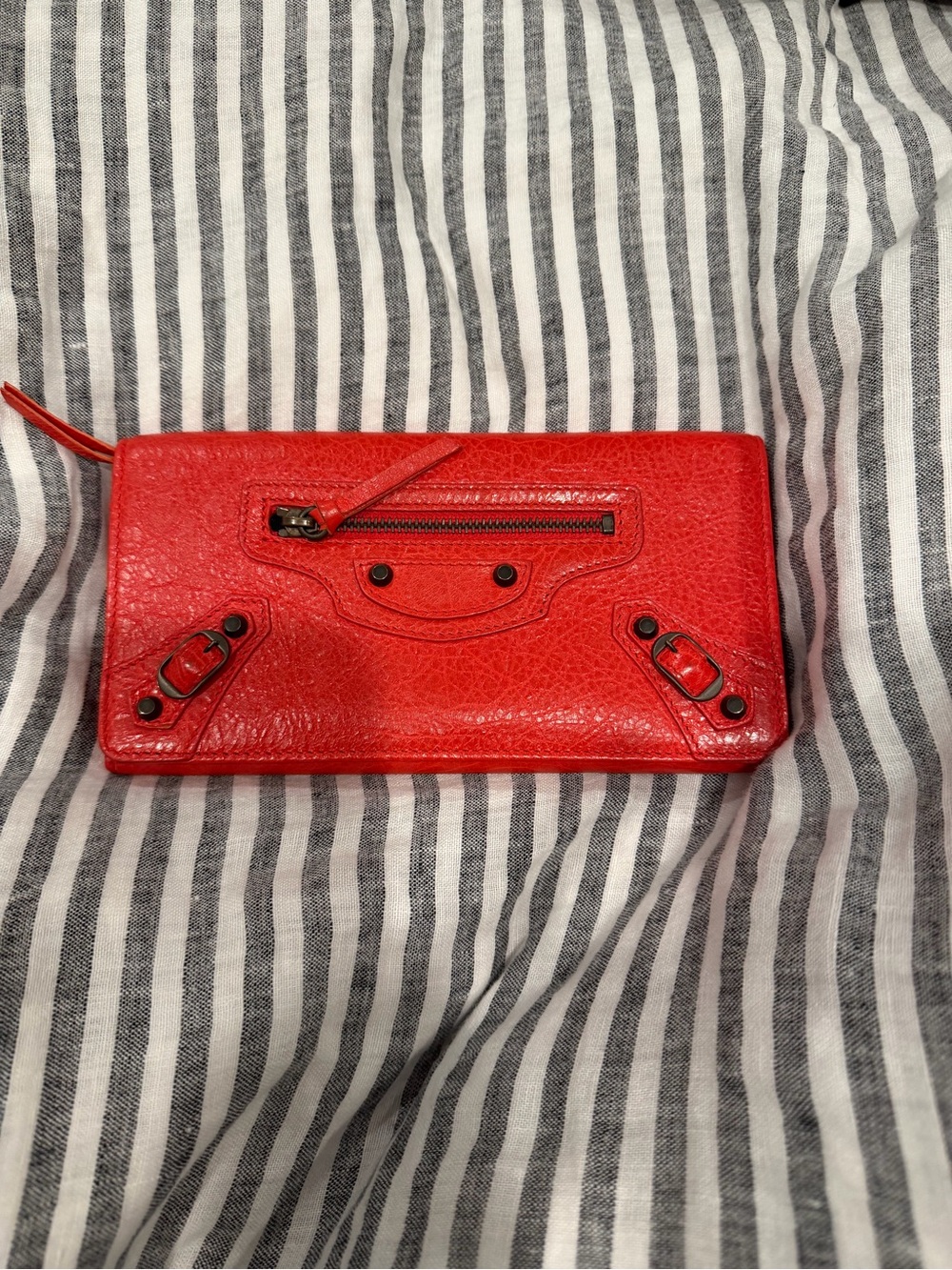 Authentic Balenciaga Red Women's Zip-Around Leather Wallet